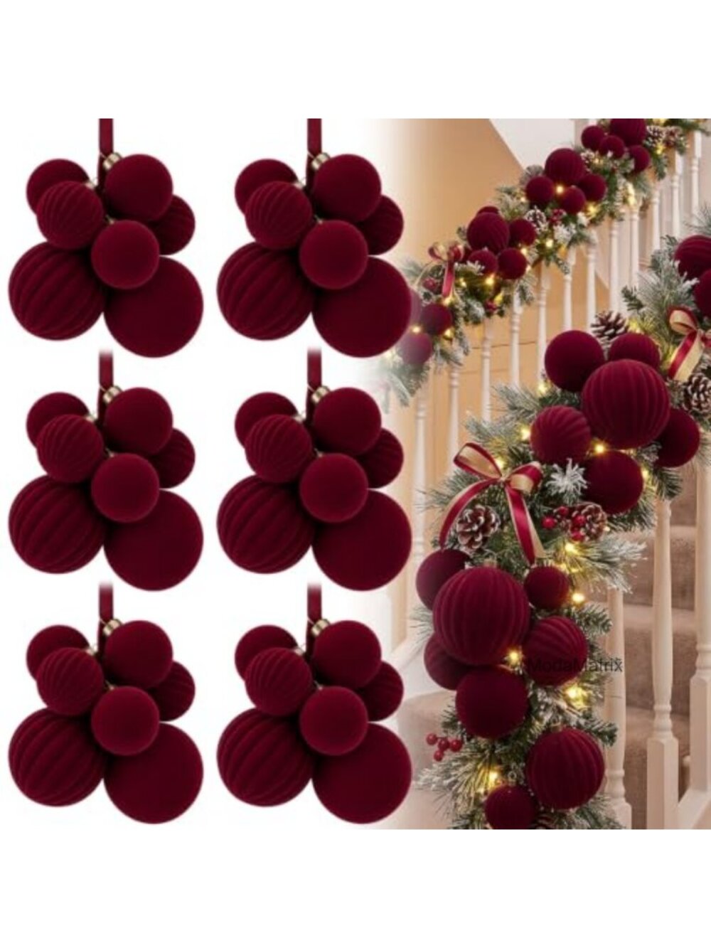 Flocked Velvet Christmas Ball Ornaments 48 Pcs Hanging Tree Decor